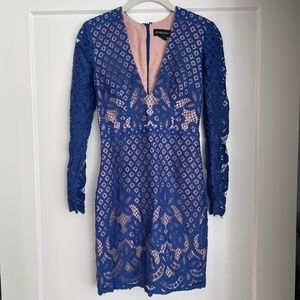 Stylestalker XS Long Sleeve Blue Lace Overlay Dress